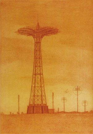 Parachute Jump, Eric March, etching, 2009
