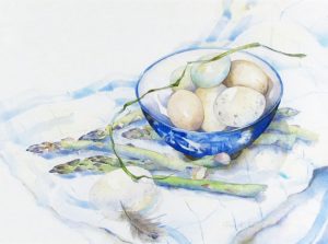 Asparagus and Eggs Hazel Jarvis watercolor 1999