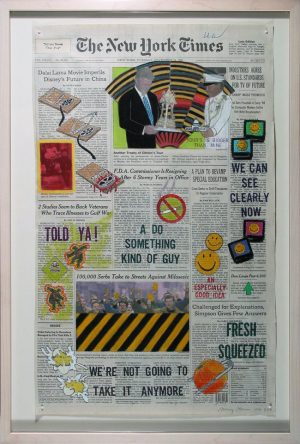 "Front Pages, New York Times" series Nancy Chunn mixed media on newspaper